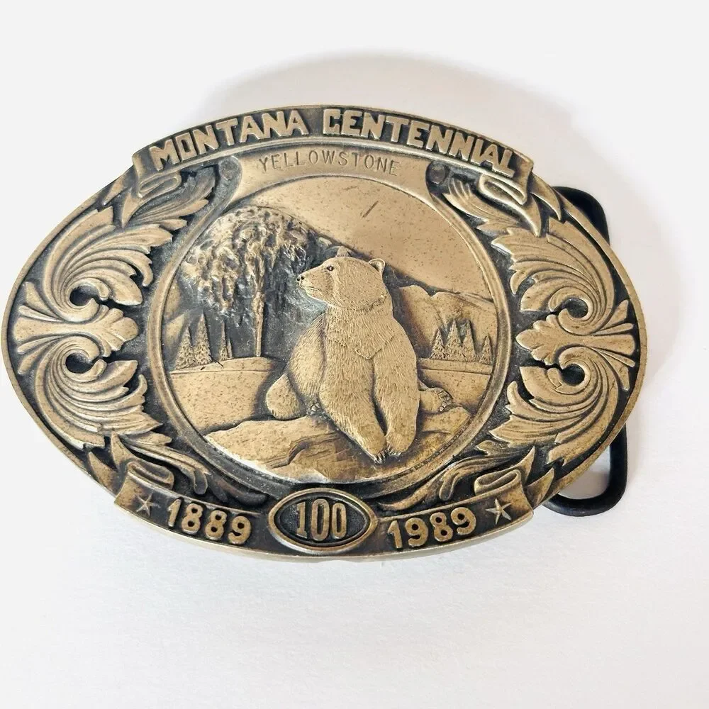 Montana Centennial Belt Buckle Limited Edition Yellowstone Grizzly Bear 1989